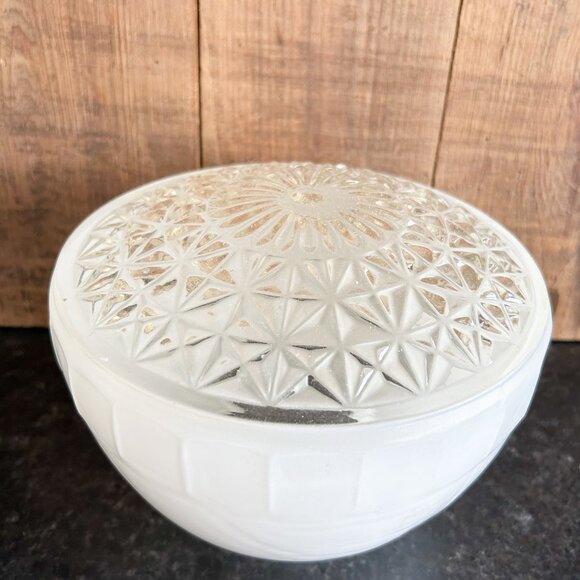 Vintage Milk Glass Lamp Shade, Midcentuery Light Fixture, MCM Ceiling Shade - Picture 9 of 10